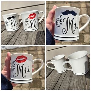 Mug Set Mr & Mrs White Ceramic Wedding Anniversary